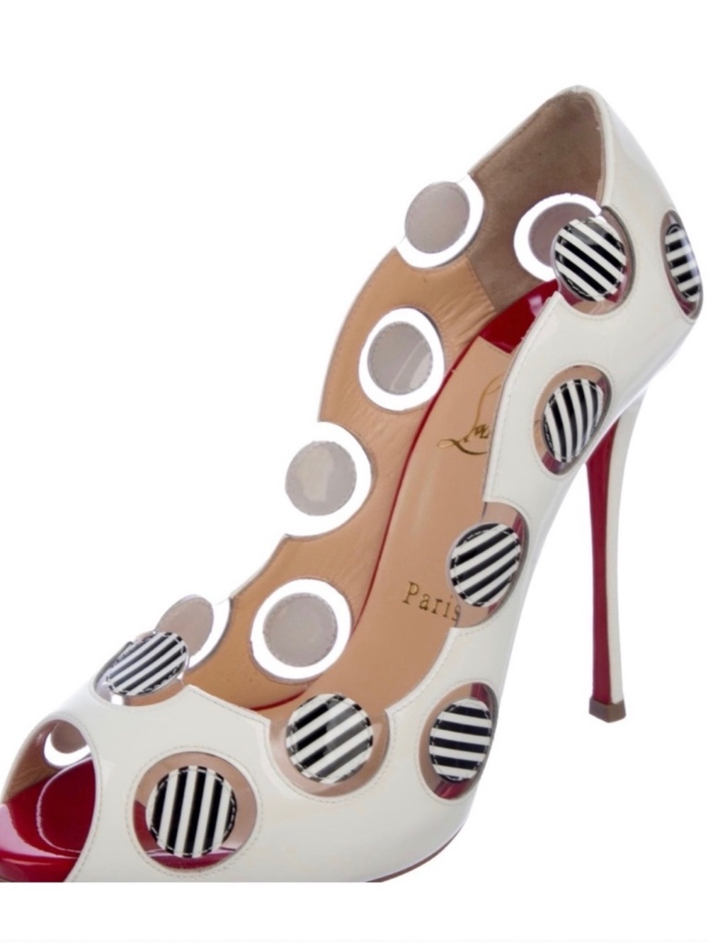 Christian Louboutin White Cutout Peep-Toe Stiletto with Red Sole